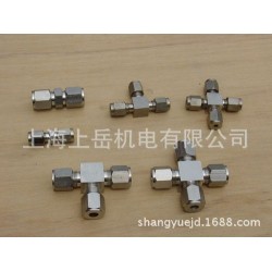 铜镀铬方形卡套式接头三通 仪表锥口螺帽 单卡套双卡套穿壁直通