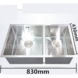 深210mm手工水槽 洗菜盆 不锈钢304 双槽 沥水盆 圆角台下槽