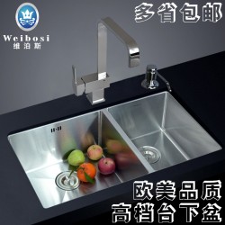 304不锈钢水槽 洗菜盆 加厚双槽 圆角手工台下槽 批发定制