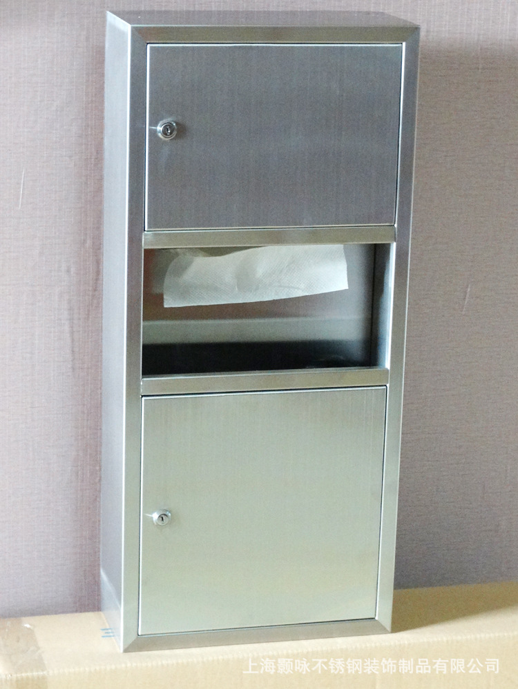 常年供应不锈钢明装擦手纸箱带垃圾桶,可来图来样加工定做