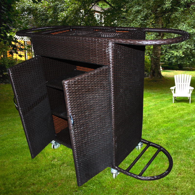 专业生产酒店客房收纳推车 铁制品编藤工艺服务推车 高档酒水车