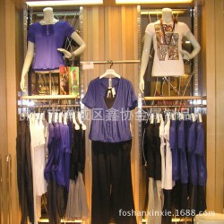 304不锈钢双层靠墙服装货架 精品服装专卖店展示架 玻璃安装架