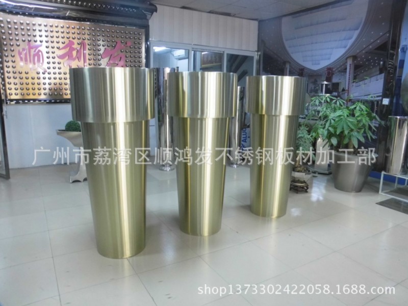 定做不锈钢镜面装饰花筒,酒店企业迎宾绿化花筒,房地产展厅花筒