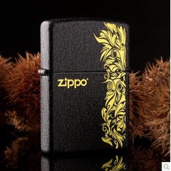 236金色富贵繁花原装正品zippo打火机磨砂黑裂漆正版超薄火机批发