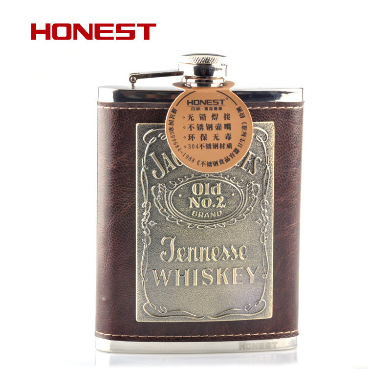 百诚正品杰克丹尼酒标户外酒具304不锈钢包皮8盎司大酒壶特价包邮