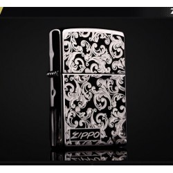 zippo 芝宝 原装正品 煤油打火机 美版150双面雕刻 黑冰 富贵唐草