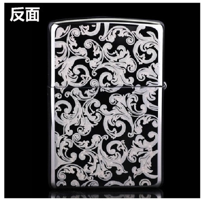 zippo 芝宝 原装正品 煤油打火机 美版150双面雕刻 黑冰 富贵唐草