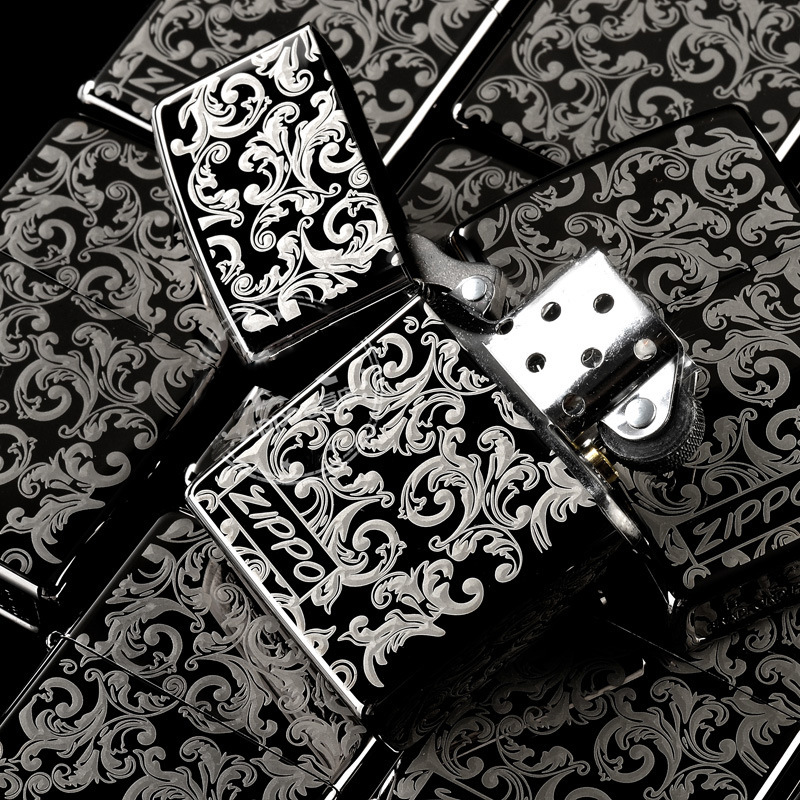 zippo 芝宝 原装正品 煤油打火机 美版150双面雕刻 黑冰 富贵唐草