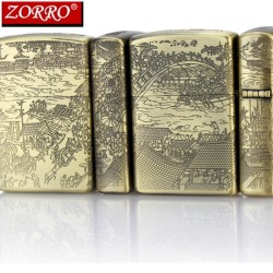 香港正品ZORRO佐罗煤油打火机 清明上河图 加厚铜壳 创意防风批发