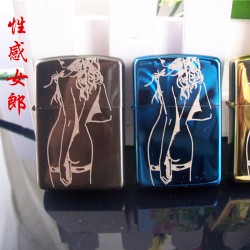 创意 时尚 性感女郎 兰冰 黑冰 煤油打火机 精雕 多款颜色 批发
