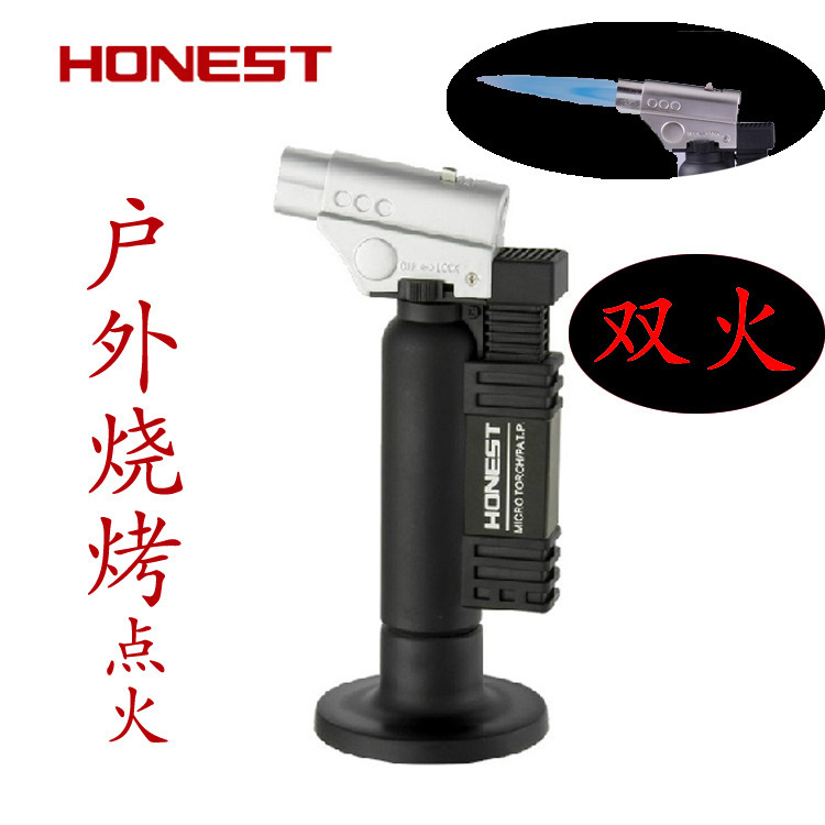 正品百诚Honest 500直冲喷火双火创意金属打火机 户外高温打火机