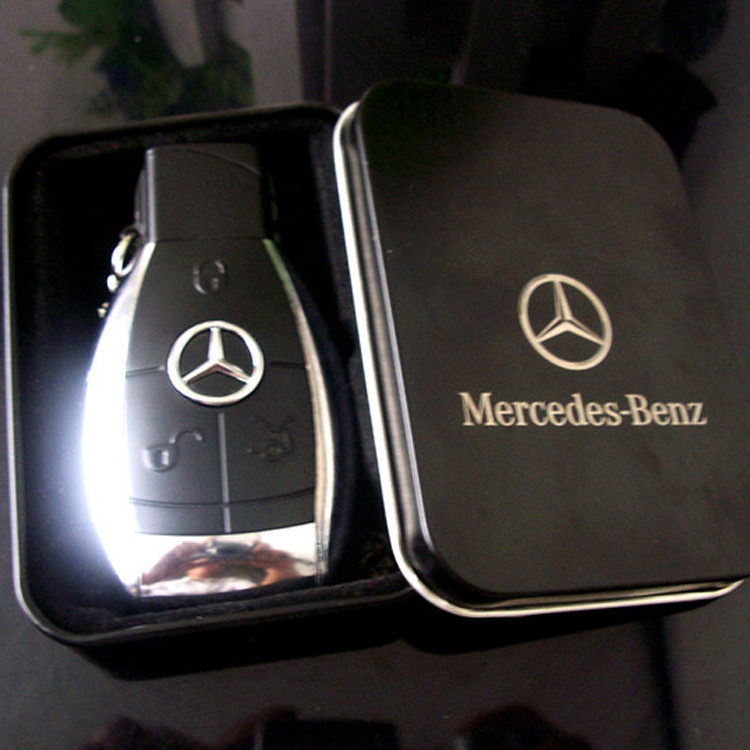 创意仿真奔驰遥控钥匙打火机 金属带电筒防风打火机礼盒汽车礼品