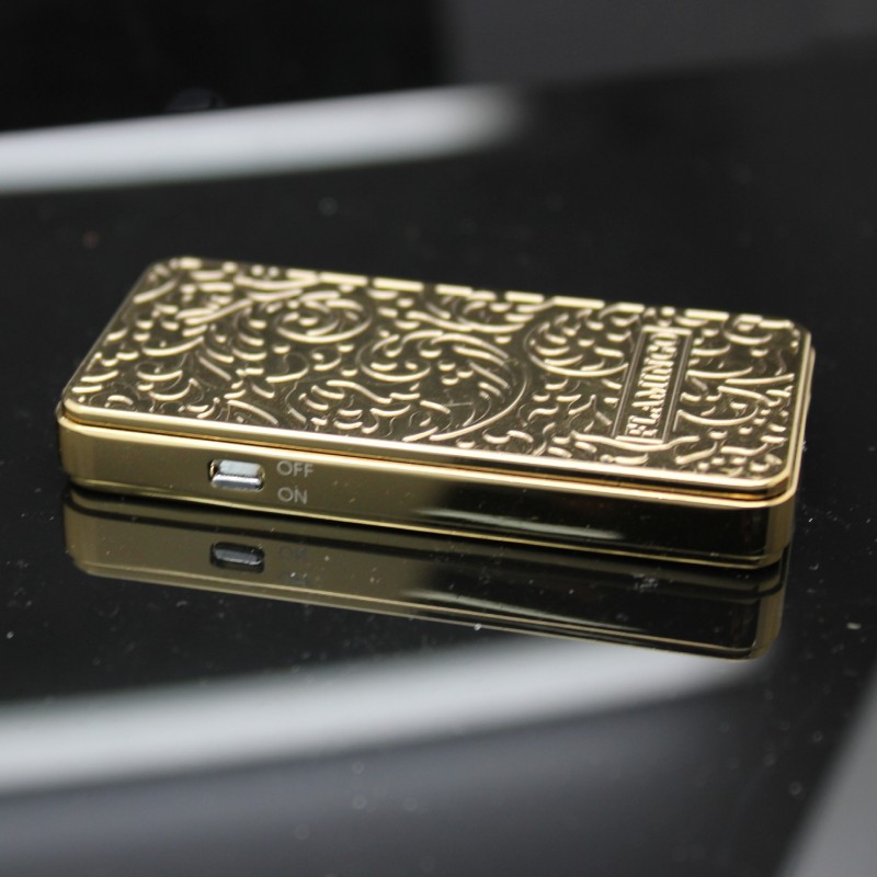 网络爆款 带安全锁飞行模式金属防风USB充电打火机金色唐草图定制