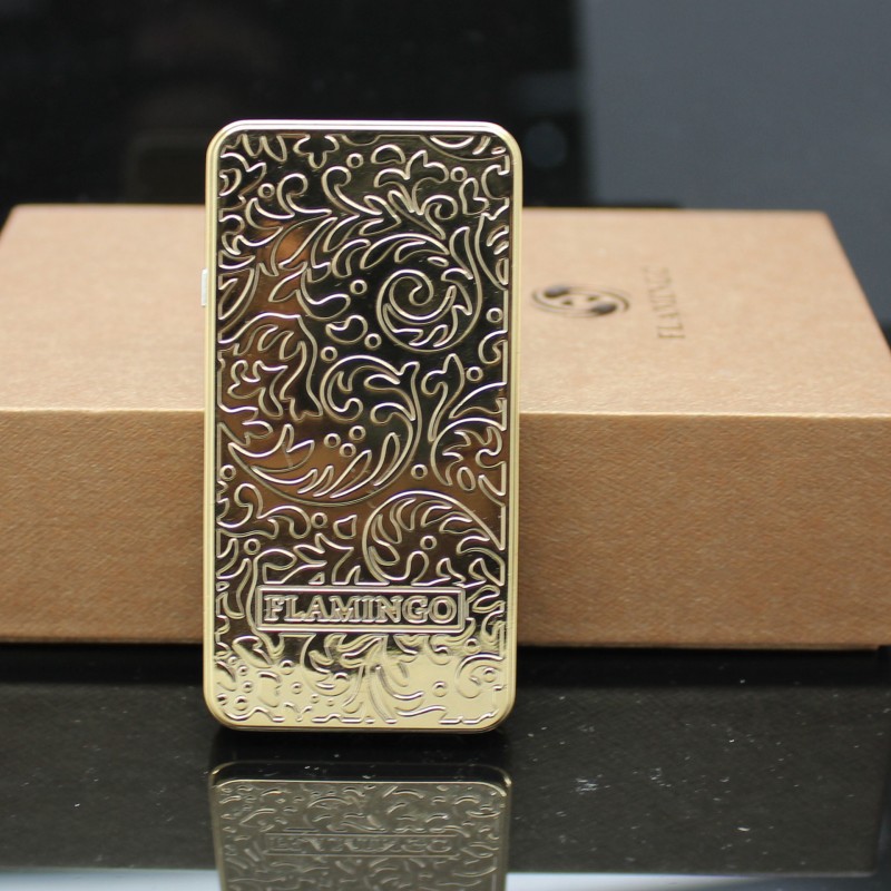 网络爆款 带安全锁飞行模式金属防风USB充电打火机金色唐草图定制