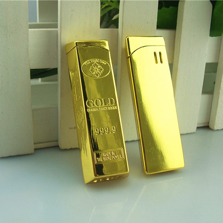 金条超薄明火打火机批发 创意金砖个性 新奇特打火机 礼品定制