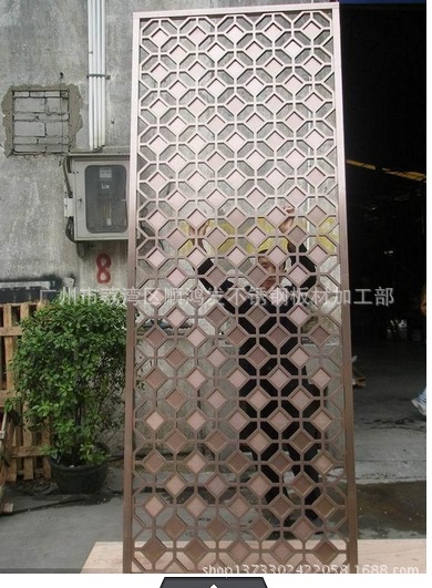 异形艺术不锈钢屏风,电镀玫瑰金屏风,酒楼饭店镂空灯罩