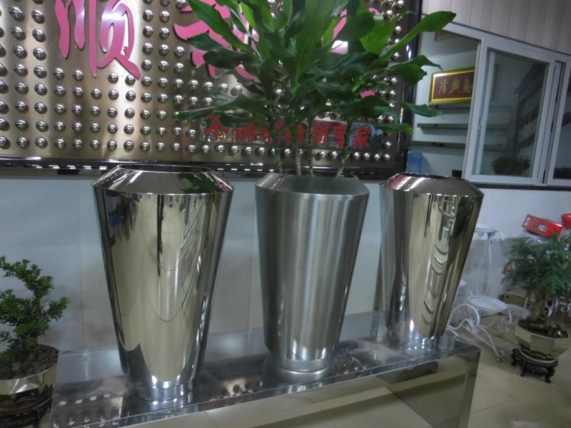 酒店大堂不锈钢摆件花盆花瓶家居企业工艺品