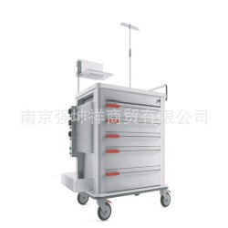 供应高档不锈钢彩喷欧式急救车 医用移动式多抽屉急救手推车批发