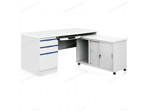 香河钢制电脑桌 带副台办公桌
