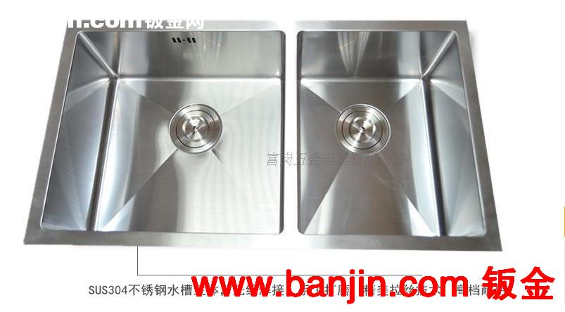 手工水槽 洗菜盆 304不锈钢双槽 厨房拉丝水槽 圆角台下槽