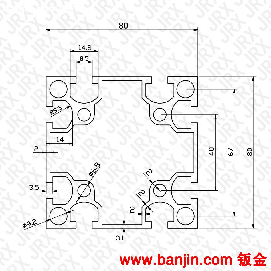厂家直供工业铝型材 8080方通铝合金型材 8080加重铝型材