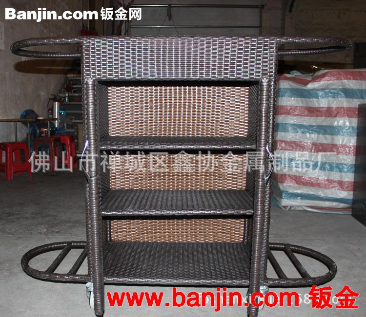 专业生产酒店客房收纳推车 铁制品编藤工艺服务推车 高档酒水车