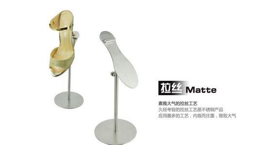 不锈钢鞋托展示架 鞋子展架 专卖店陈列鞋架 高档拉丝钛金色道具