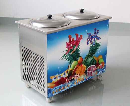 新品上市 豪华双平锅炒冰机 可移动商用炒冰机 西式冰品制作机