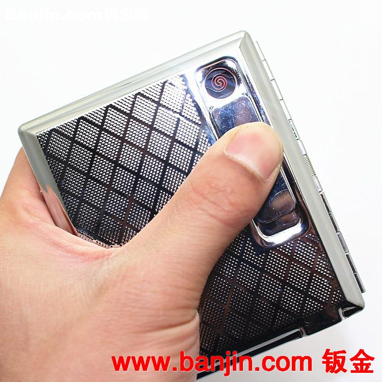 新款竑炫USB充电打火机带烟盒/电子点烟器/创意金属超薄防风/批发