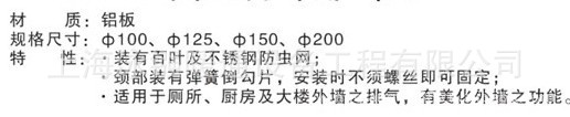 铝合金出气口|不锈钢出气口|ABS出气口风罩|小风帽批发